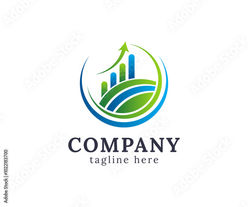 Property and land investment logo icon vector design with growth arrow icon and green land concepts.
