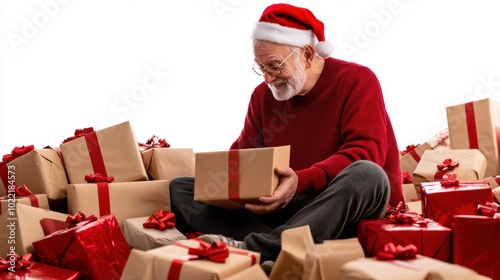 Happy senior man with gift box in holiday season.