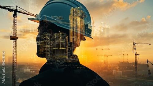 Visionary Architect Silhouette Against Cityscape and Sunset