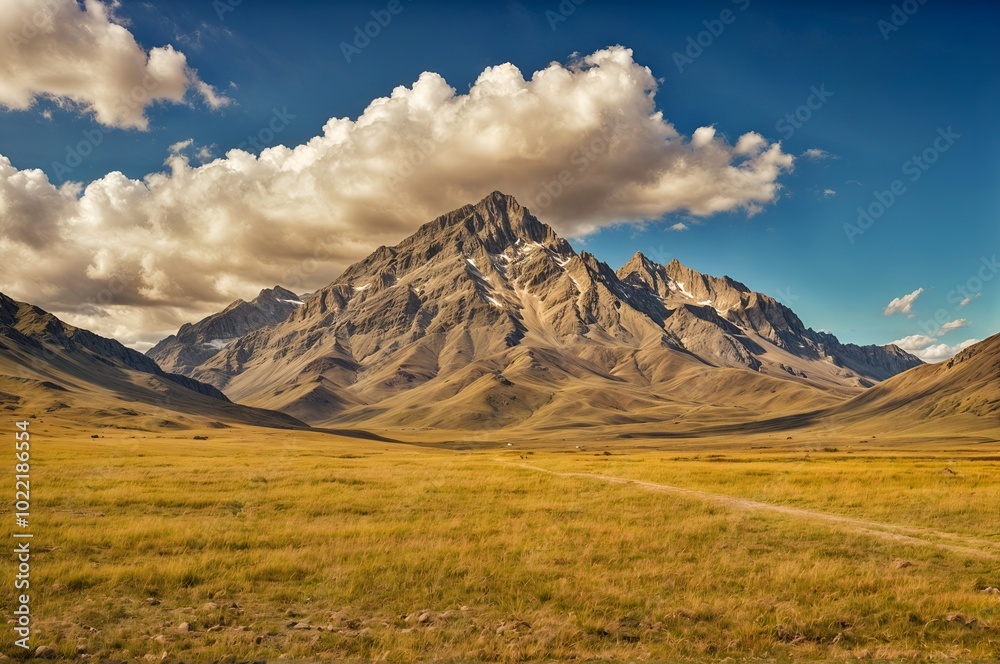 Fototapeta premium Majestic Mountain Landscape Under a Dramatic Cloudy Sky