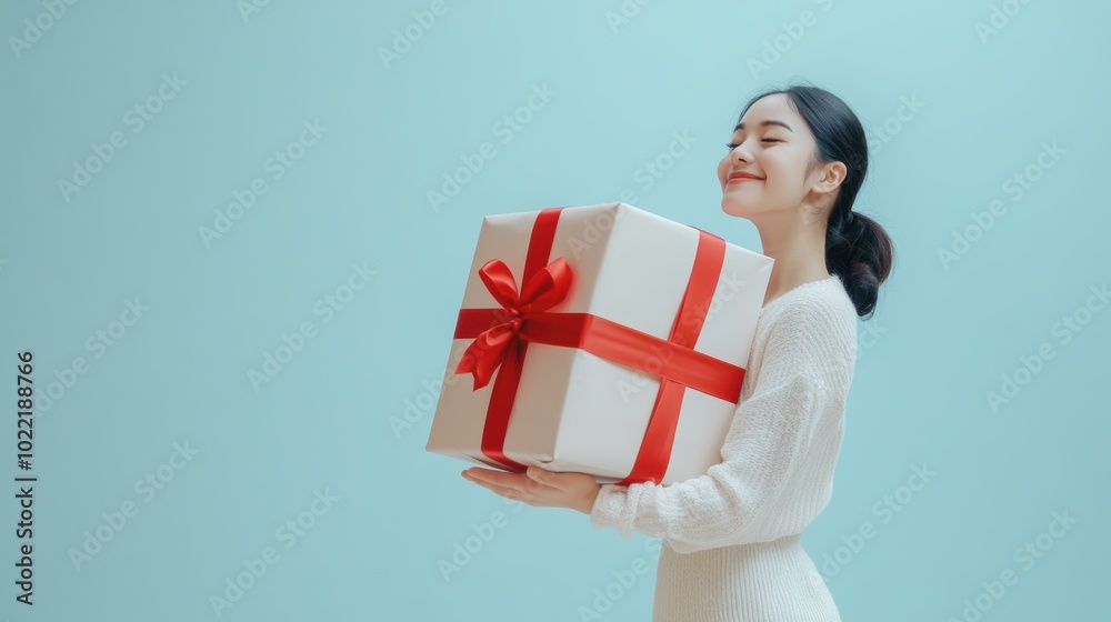 Happy female with gift box in holiday season. Happy female with gift box in holiday season.