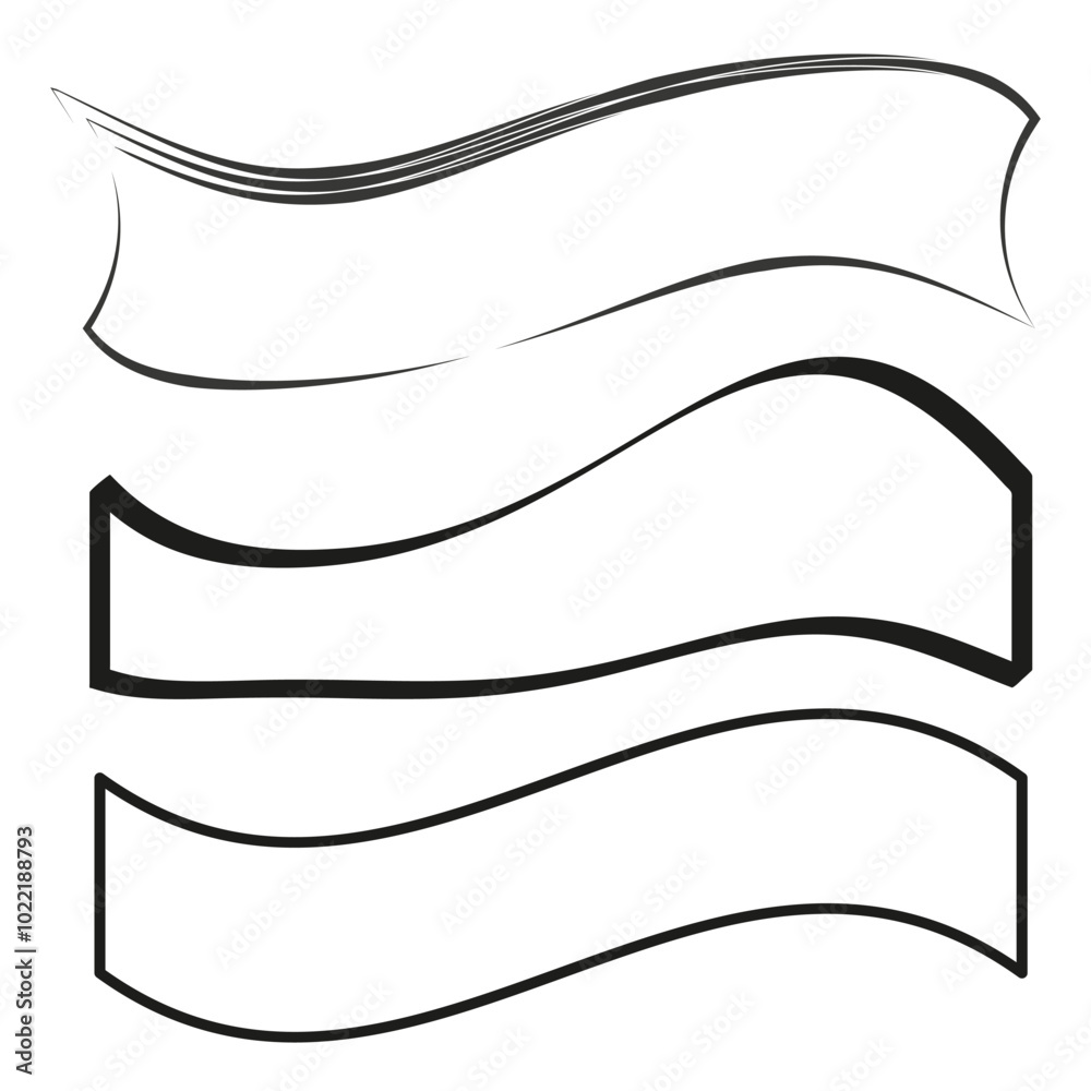 Wavy ribbon icon. Curved lines symbol. Flowing shape vector. Abstract banner illustration. Wavy ribbon icon. Curved lines symbol. Flowing shape vector. Abstract banner illustration.