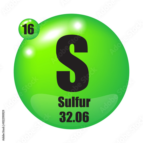 Sulfur icon. Atomic number 16. Mass 32.06. Vector symbol.
