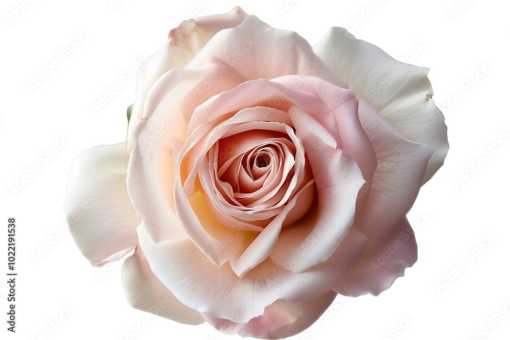 A single rose isolated on a white background, emphasizing its delicate petals and natural beauty.