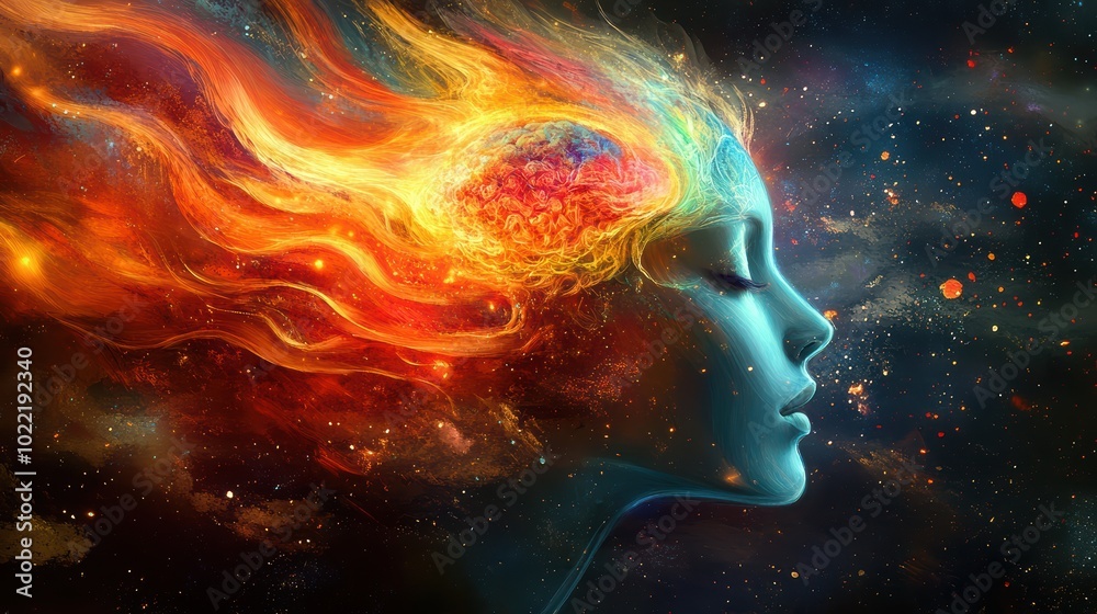 illustration of annual collective mind concept art, exploding mind, inner world, dreams, emotions, imagination and creative mind