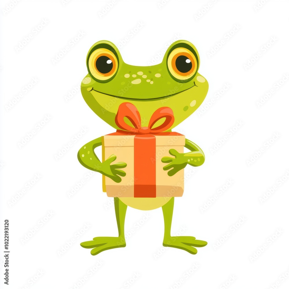 Naklejka premium Cute frog holding a gift box isolated over white background.