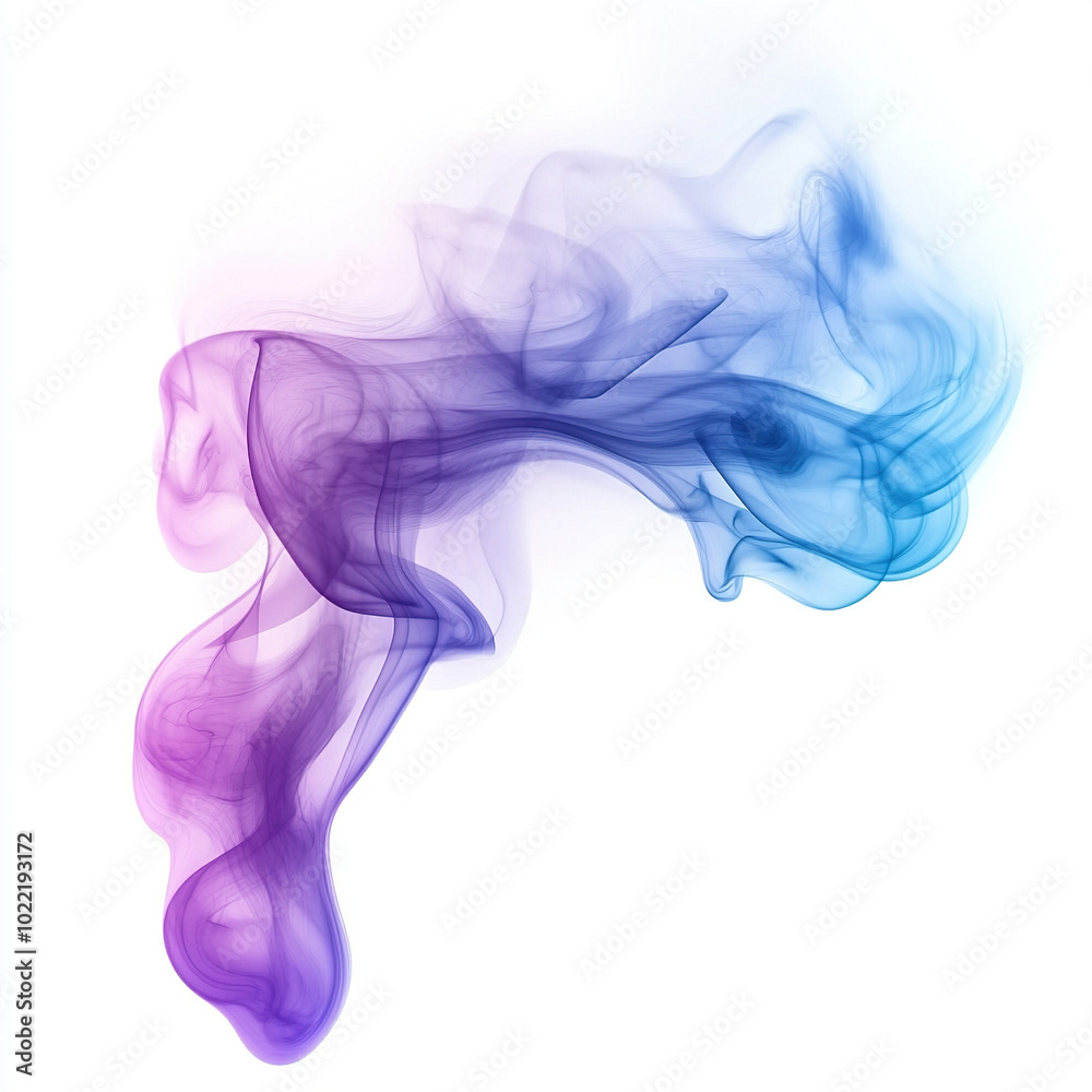 Blue and purple smoke merging isolated on white background