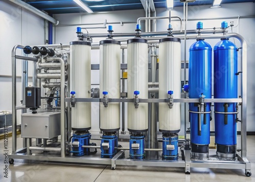 Modern water filtration system with sediment removal, activated carbon, and UV purification technologies working together to produce clean and safe drinking water efficiently.