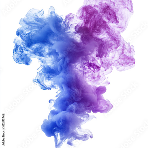 Blue and purple smoke merging isolated on white background