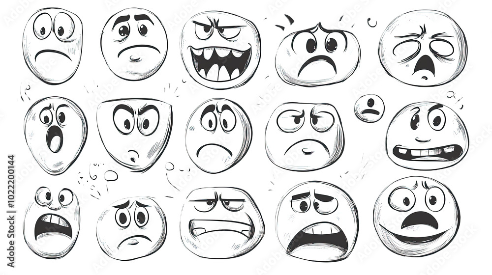 Hand-drawn doodle icon set of emotional expressions. isolated transparent background PNG Hand-drawn doodle icon set of emotional expressions. isolated transparent background PNG