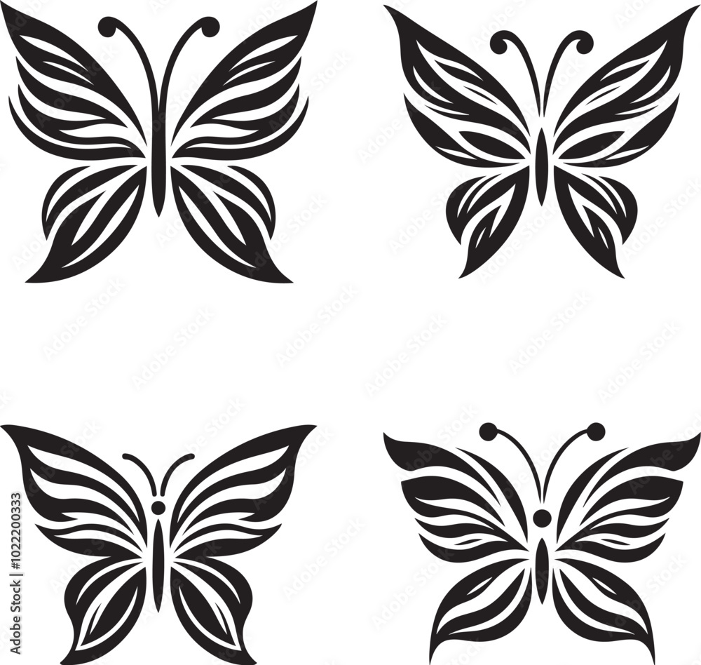 Fototapeta premium Black butterfly silhouettes, stylized butterfly designs