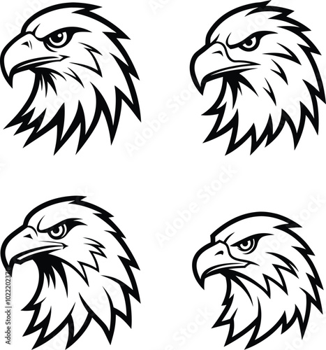 eagle head logos, fierce bird of prey, stylized graphic design photo