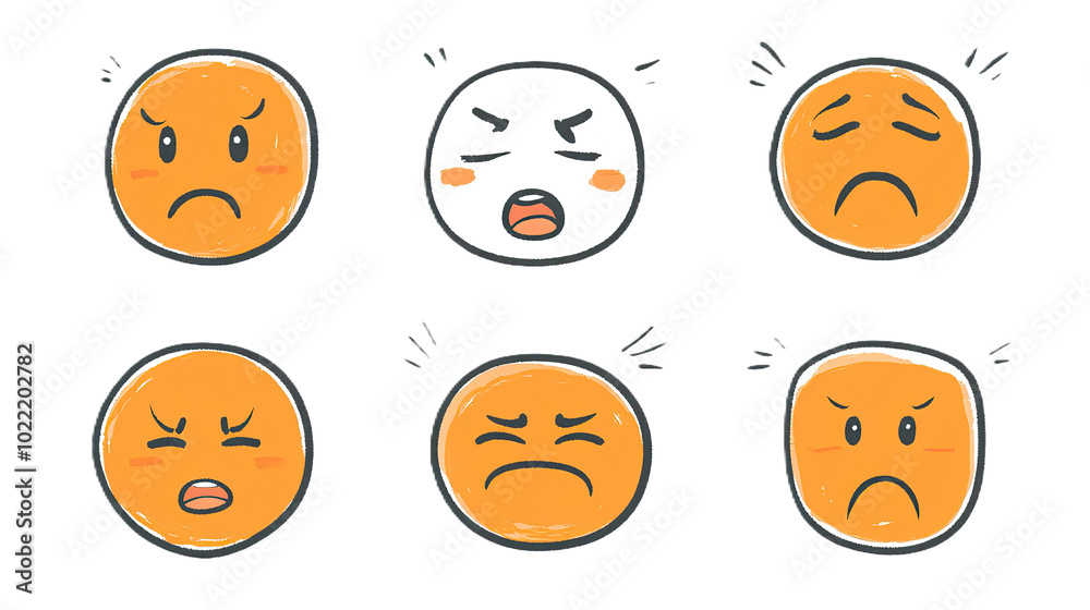 Hand-drawn doodle icon set of emotional expressions. isolated transparent background PNG Hand-drawn doodle icon set of emotional expressions. isolated transparent background PNG