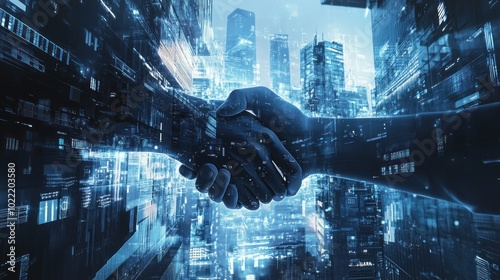 Dynamic Handshake Signifying Business Partnership in City