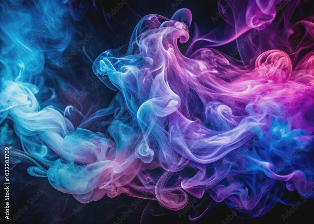 Vibrant wispy clouds of blue and purple smoke swirl together in harmony, blending into a mesmerizing abstract pattern against a transparent, isolated background. Vibrant wispy clouds of blue and purple smoke swirl together in harmony, blending into a mesmerizing abstract pattern against a transparent, isolated background.