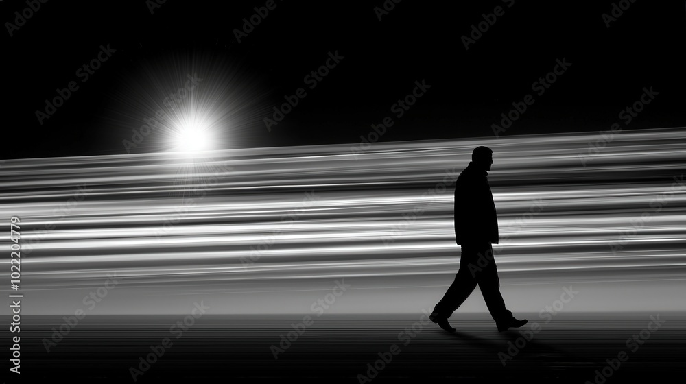 Mysterious Figure in Faint Light on Dark Background Mysterious Figure in Faint Light on Dark Background