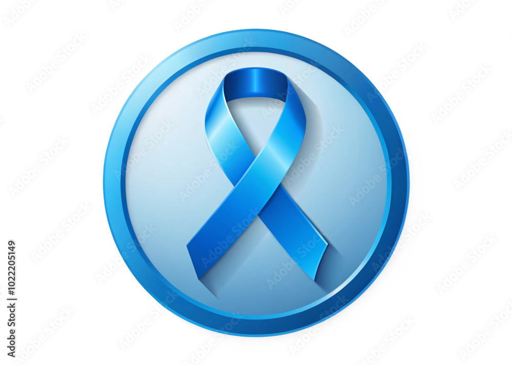 Blue awareness ribbon icon in a 3D design, medical support symbol, World Diabetes Day