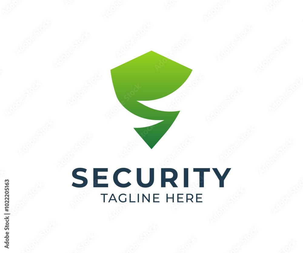 Fototapeta premium Security abstract shield vector logo template with gradient green for cyber security agencies.