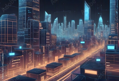 Futuristic Neon Glow in Urban Metropolis #1022208366