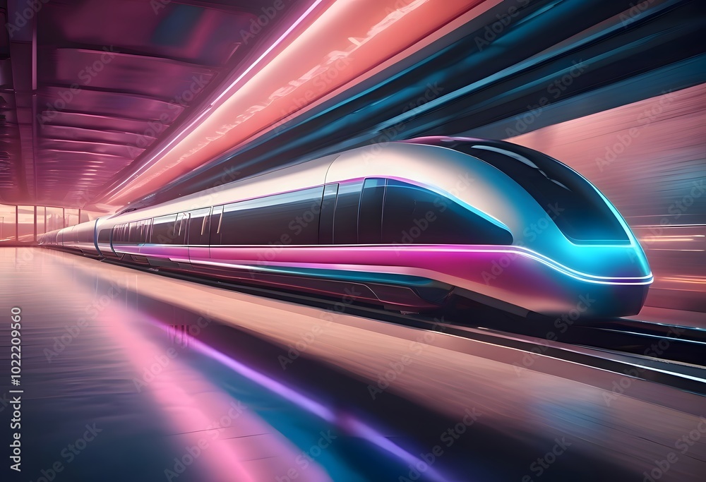 Fototapeta premium Futuristic High-Speed Train in Motion
