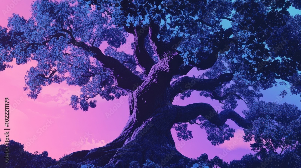 Fototapeta premium A Silhouetted Tree Against a Purple and Blue Sky
