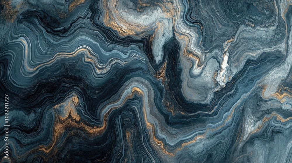 Abstract Swirling Marble Pattern in Blue and Gold Hues Abstract Swirling Marble Pattern in Blue and Gold Hues
