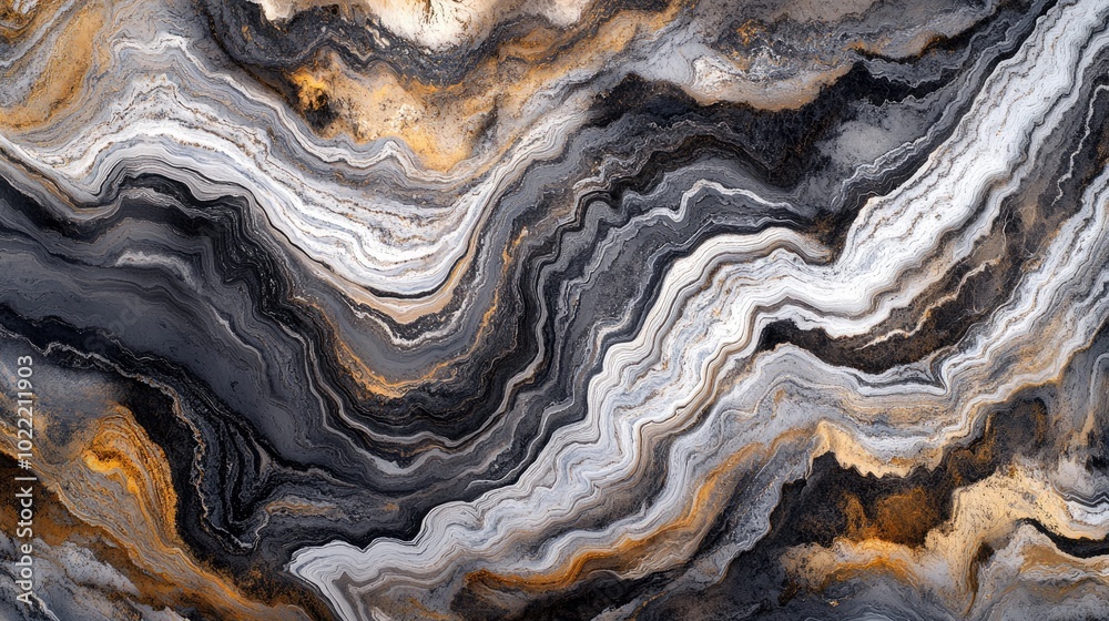 Abstract Marble with Wavy Lines of Black, Grey, and Gold Abstract Marble with Wavy Lines of Black, Grey, and Gold