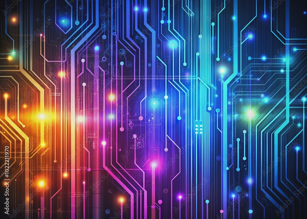 Vibrant digital circuit lines and binary code pattern create a futuristic technology abstract background, evoking themes of innovation, security, and data privacy. Vibrant digital circuit lines and binary code pattern create a futuristic technology abstract background, evoking themes of innovation, security, and data privacy.