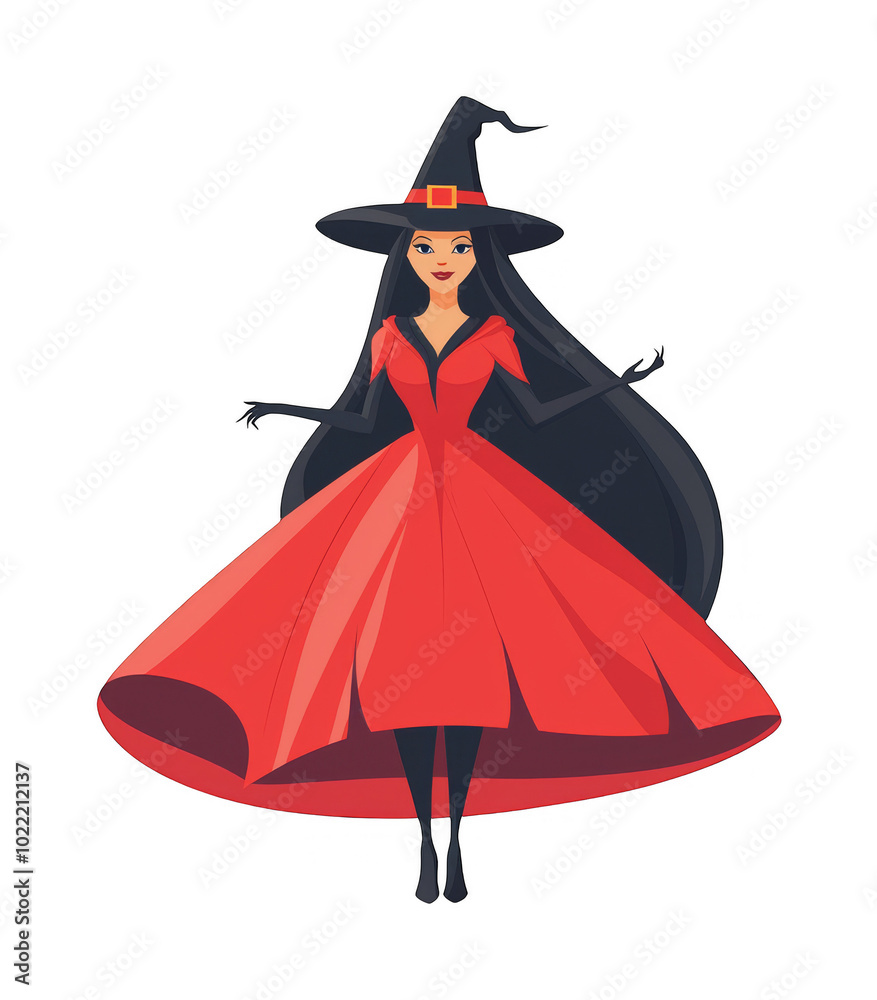 Elegant Witch in Red Dress Illustration with Transparent Background for Halloween Designs and Overlays Elegant Witch in Red Dress Illustration with Transparent Background for Halloween Designs and Overlays