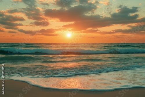 Vibrant Sunset Over Serene Ocean Waves