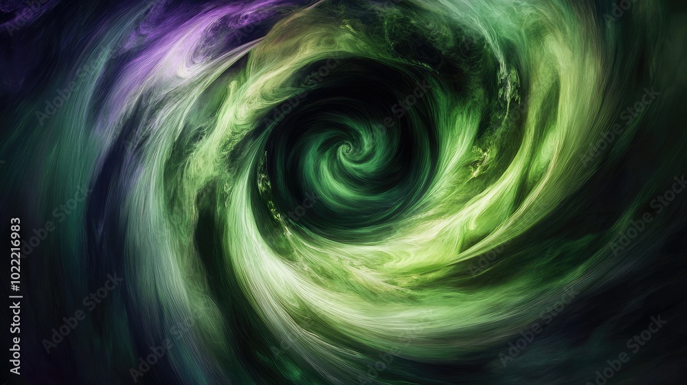 Abstract Swirling Green and Purple Nebula with Black Center Abstract Swirling Green and Purple Nebula with Black Center