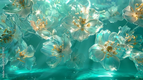 Green gold water and flower poster background photo