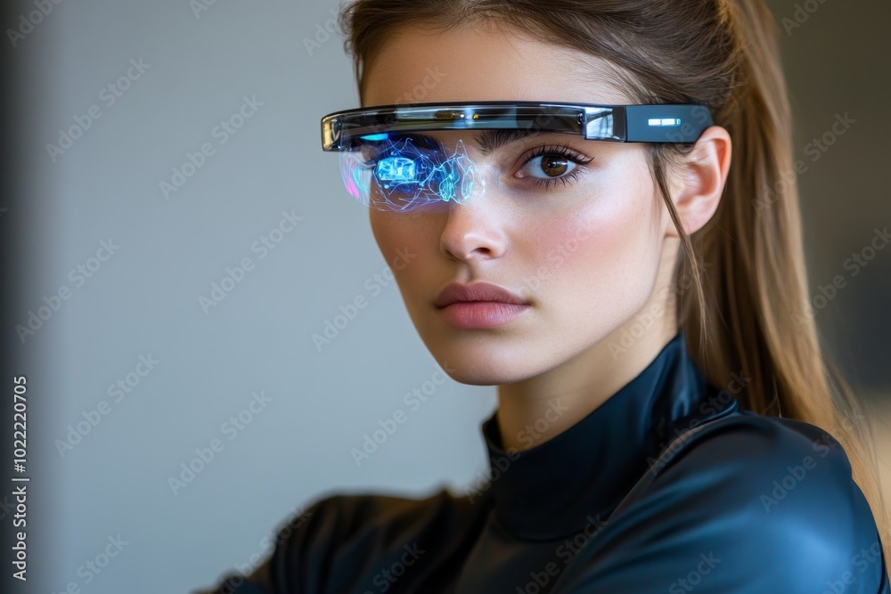 A futuristic wearable device that projects holographic displays directly into the user's field of vision