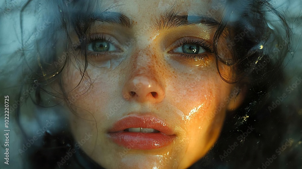 Close-up Portrait of a Woman with Wet Hair and a Melancholy Expression Close-up Portrait of a Woman with Wet Hair and a Melancholy Expression