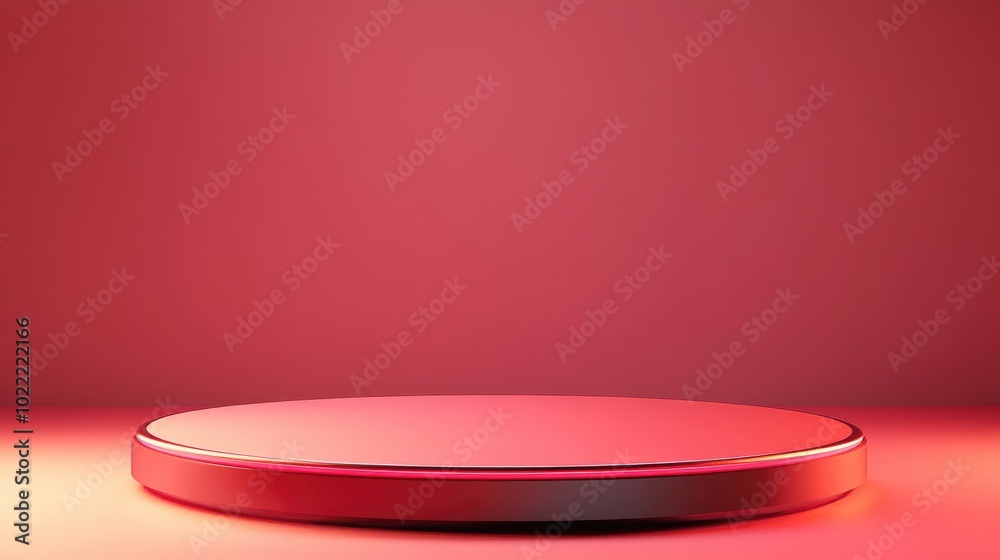 A Circular Red Podium on a Red Background with a Golden Edge A Circular Red Podium on a Red Background with a Golden Edge