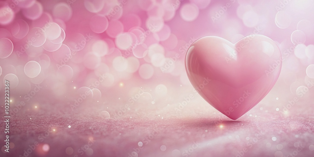 Soft focus pink heart floats on a delicate pastel pink background, adorned with subtle texture and gentle gradient, perfect for romantic Valentine's Day banners. Soft focus pink heart floats on a delicate pastel pink background, adorned with subtle texture and gentle gradient, perfect for romantic Valentine's Day banners.