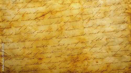 Yellowed parchment with faded, cursive script, torn edges, and subtle water stains, conveying a sense of aged, forgotten knowledge and mystery. photo