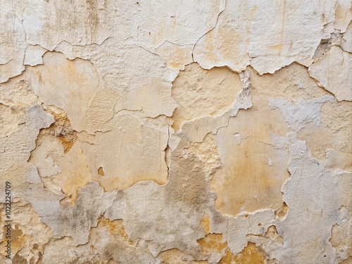 Wallpaper Mural Weathered white plaster wall texture with subtle cracks and fading, featuring a warm beige tone and soft, natural shadowing for a distressed vintage look. Torontodigital.ca