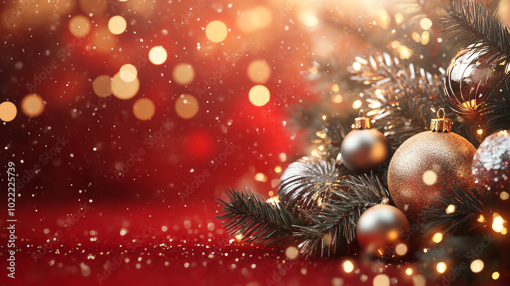 A festive arrangement of sparkling ornaments and pine branches, creating a warm holiday atmosphere with blurred lights in the background. A festive arrangement of sparkling ornaments and pine branches, creating a warm holiday atmosphere with blurred lights in the background.
