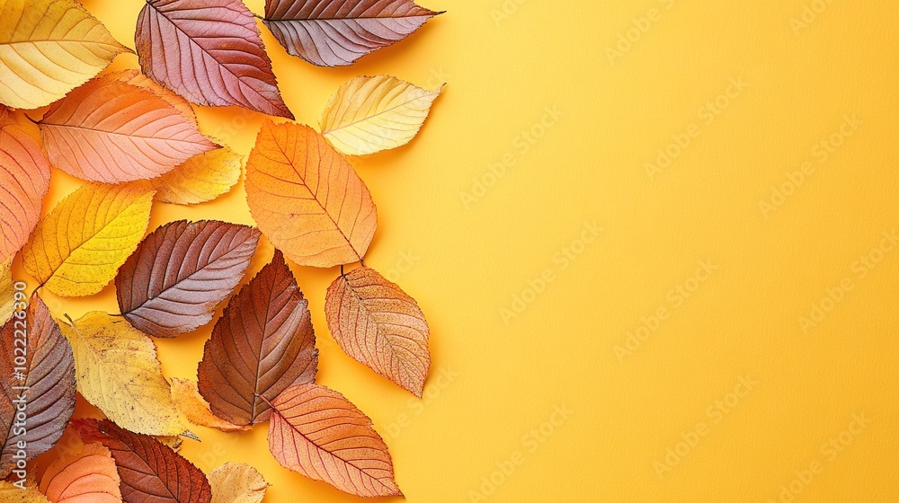 Obraz premium Vibrant Autumn Leaves on Yellow Background