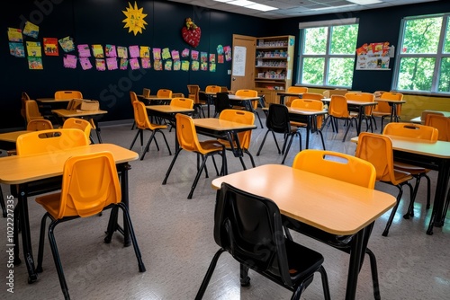 A small rural school with fewer students each year, the classrooms growing emptier as more families move to the city photo