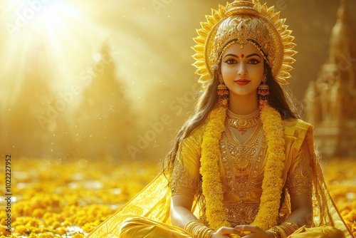 Solar deity Surya: Embodiment of cosmic energy, worshipped during Makar Sankranti, Chhath Puja, and Ratha Saptami, the radiant charioteer who brings light and life to the universe in Hindu belief. photo