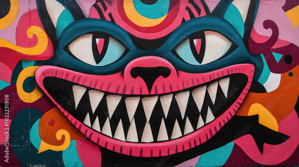 A striking graffiti art of a devil with an elaborate, menacing grin, using vibrant, contrasting colors and dynamic spray paint techniques, creating a powerful and edgy street art piece. A striking graffiti art of a devil with an elaborate, menacing grin, using vibrant, contrasting colors and dynamic spray paint techniques, creating a powerful and edgy street art piece.