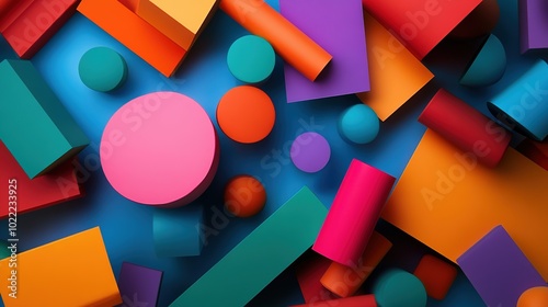 Wallpaper Mural Colorful Geometric Shapes on Blue Background Torontodigital.ca