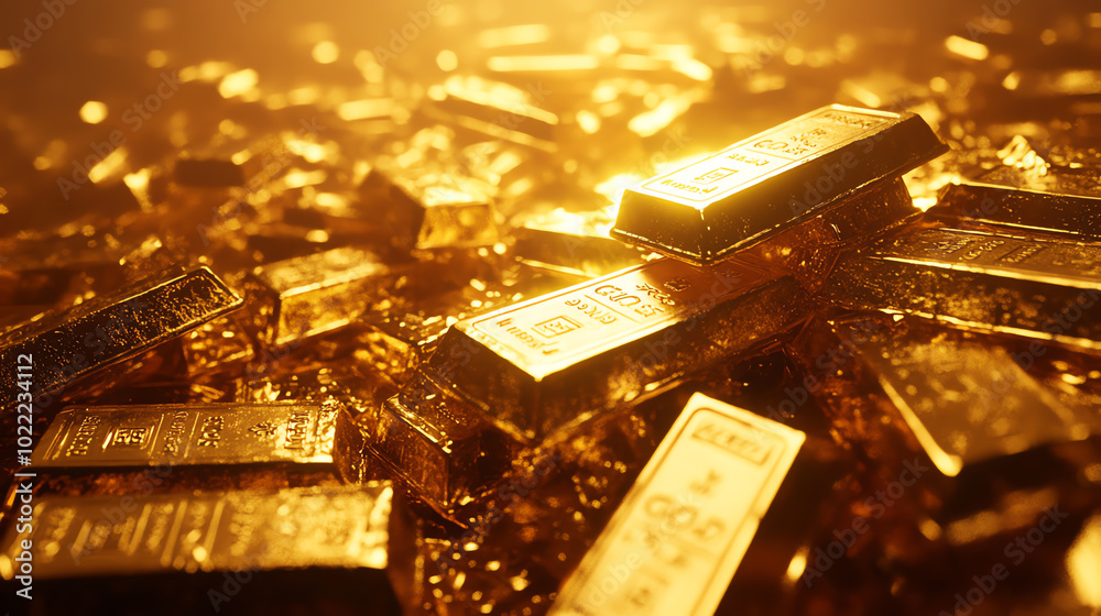 A close-up view of gleaming gold bars, reflecting warm light against a blurred golden background, emphasizing wealth and luxury. A close-up view of gleaming gold bars, reflecting warm light against a blurred golden background, emphasizing wealth and luxury.
