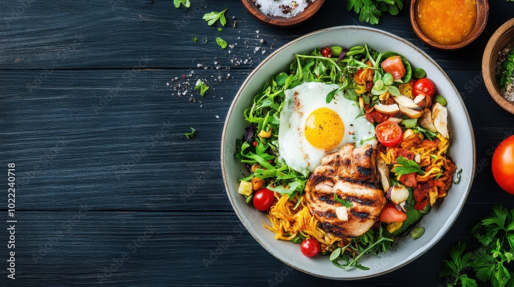 Culinary Fusion Dish with Grilled Chicken and Vegetables Culinary Fusion Dish with Grilled Chicken and Vegetables