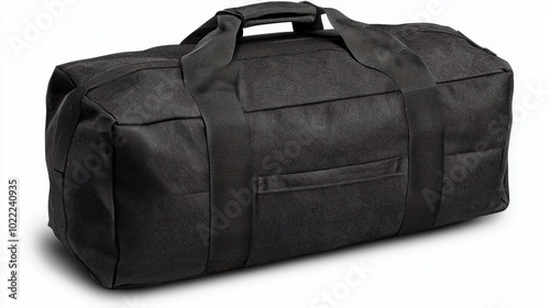 Black Canvas Travel Duffle Bag with Handles Isolated on White Background