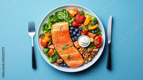 Healthy Clean Plate with Salmon and Fresh Vegetables