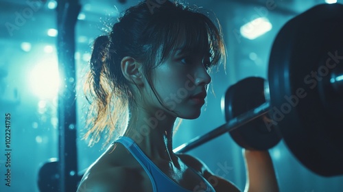 A person in a gym lifting weights, showcasing strength training and fitness photo