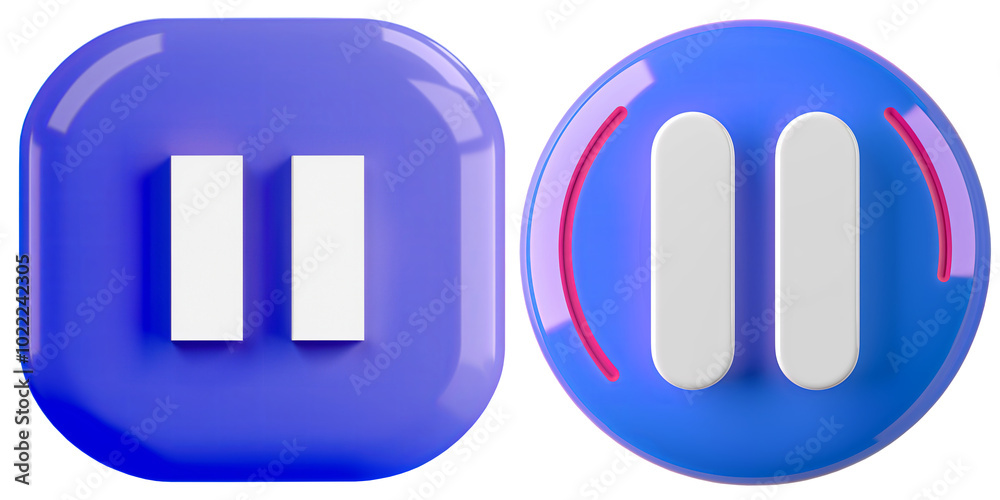set of colorful pause stop button symbol. 3D Icon Concept set of colorful pause stop button symbol. 3D Icon Concept